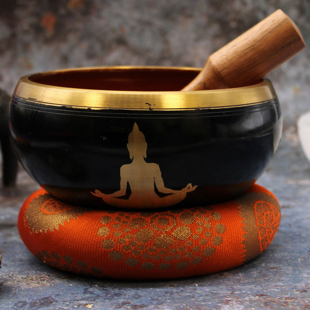 Large Buddha Singing Bowl Set - Black/Orange 14cm