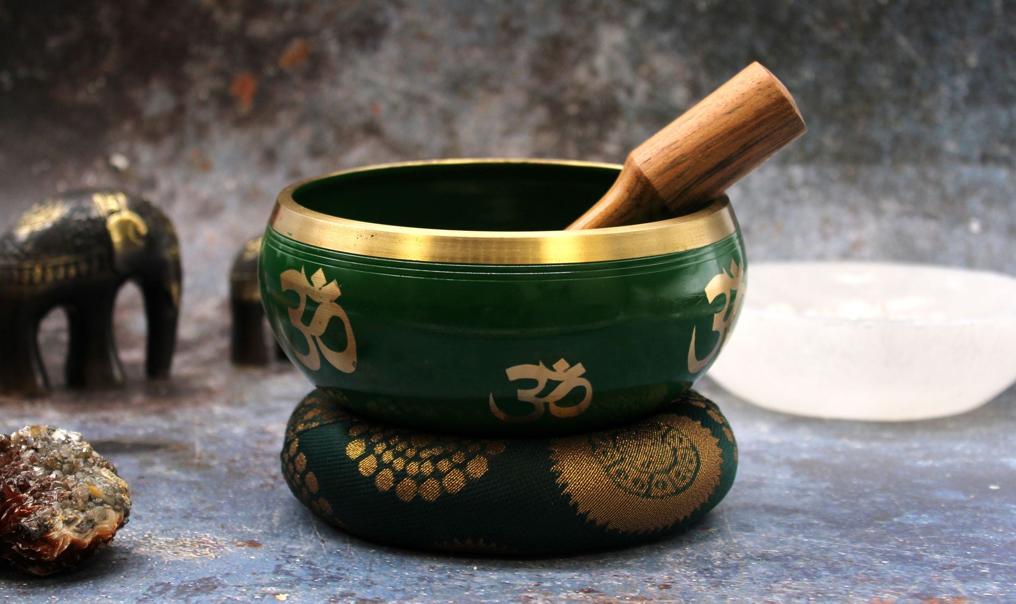Large Tree of Life Singing Bowl Set - Green 14cm