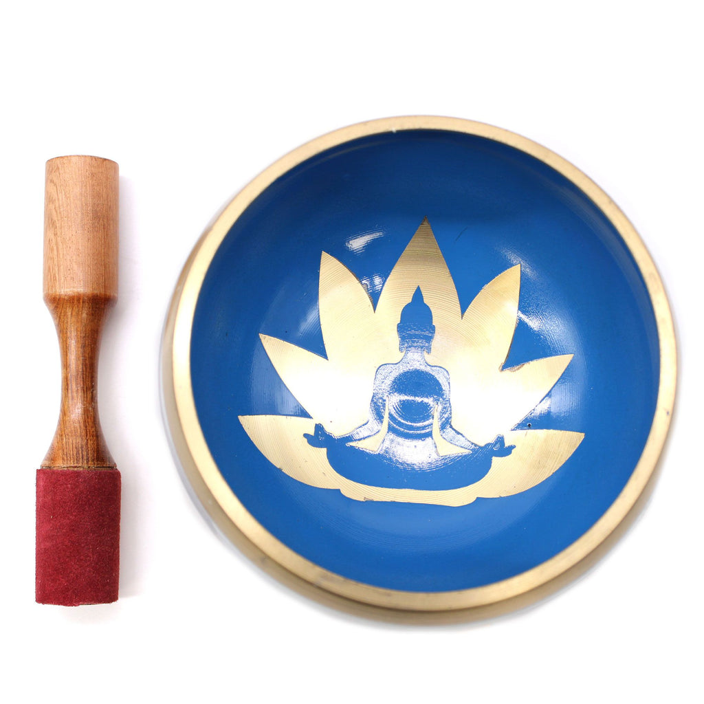 Large Yoga Moves Singing Bowl Set - White/Blue 14cm