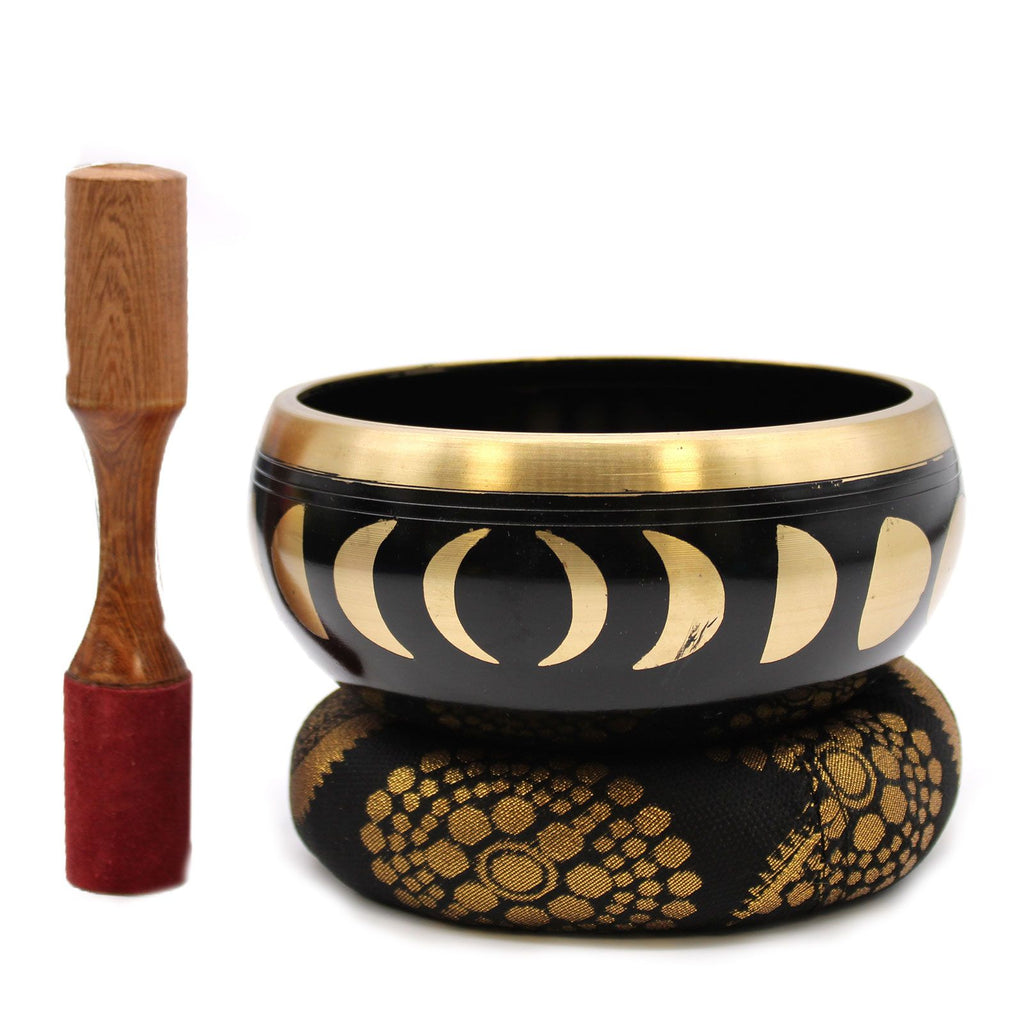 Large Moon Phase Singing Bowl Set - Black 14cm