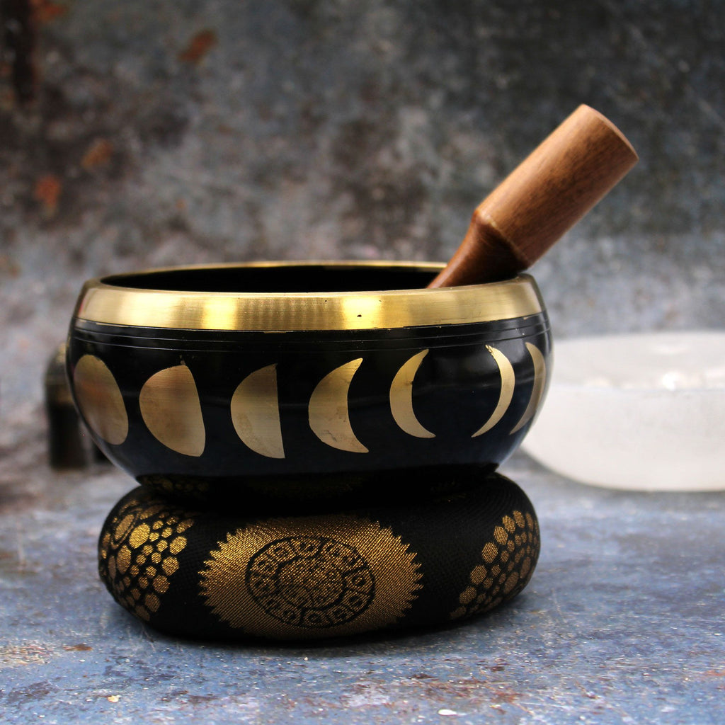 Large Moon Phase Singing Bowl Set - Black 14cm