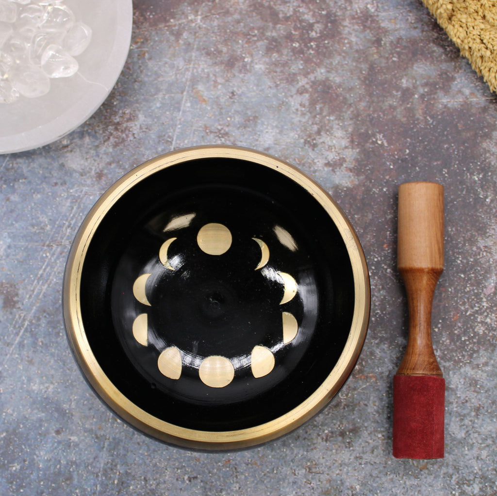 Large Moon Phase Singing Bowl Set - Black 14cm