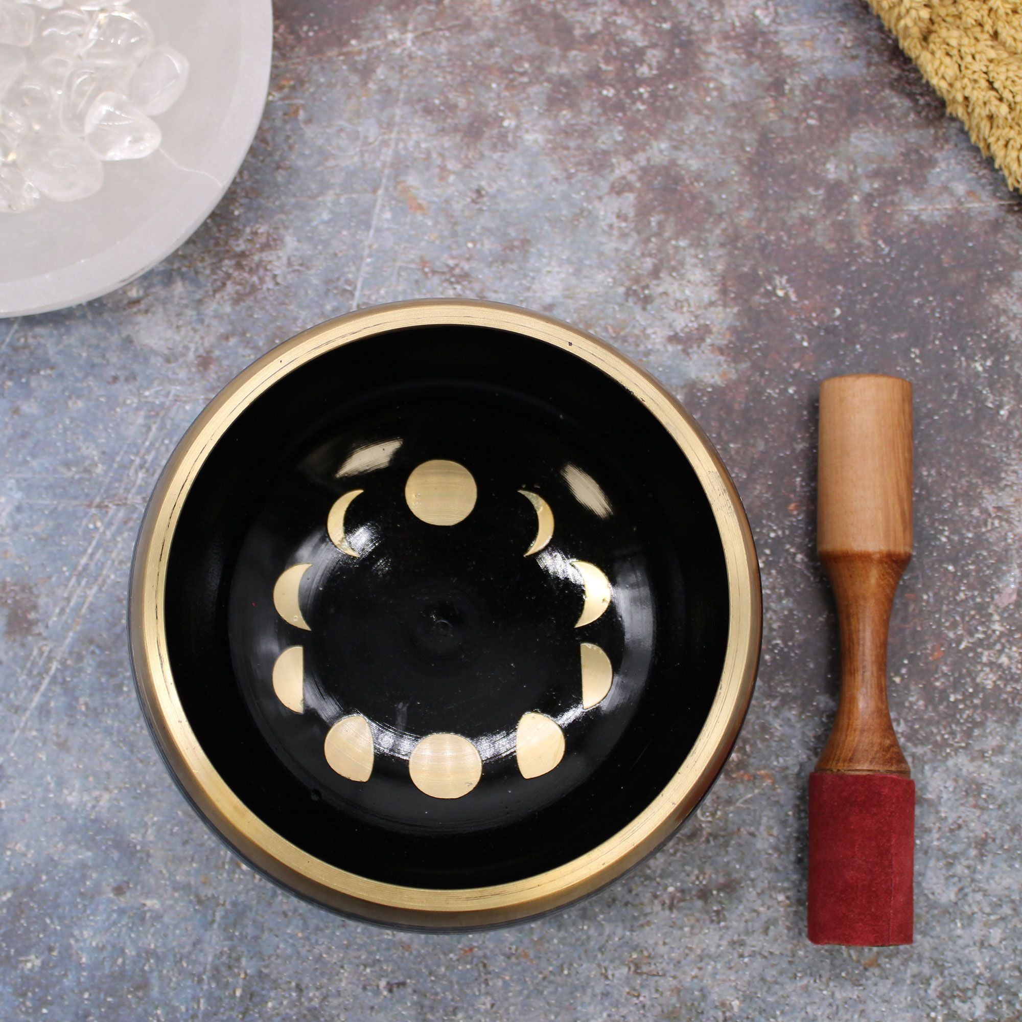 Large Moon Phase Singing Bowl Set - Black 14cm